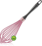 Pink whisk, Dishwasher Safe Wisk, Professional Whisks For Cooking Non-Scratch, Stainless Steel & Silicone Wisk, Plastic Rubber Whisk Tool For Nonstick Cookware Pans, Heat Resistant Whisk 12-Inch