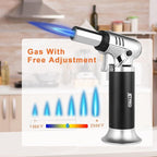 Butane Torch Lighter Refillable with Adjustable Flame Kitchen Torch for Creme Brulee Baking BBQ Cooking Soldering One Hand Operation with Fuel Window Safety Lock (Butane Gas Not Included)