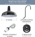 Steel Lighting Co. Gardena Barn Light | Outdoor Wall Mounted | 16" Dome | Upslope Gooseneck | Farmhouse Light Made in America | Black Exterior/White Interior