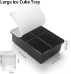 Large Ice Cube Trays for Whiskey: BECOKIT Big Silicone Ice Cube Trays - 3 * 2Inch Square Ice Cubed Tray for Bourbon Whisky and Cocktail - 4Pack Giant Silicon Ice Cube Tray (Black 4 Tray)