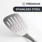Deiss PRO Metal Spatula with Comfortable Wooden Handle - Kitchen Turner for Scraping, Turning Meat, Mixing Scrambled Eggs - Heat Resistant, Fish, Pancake Spatula (WOODEN)