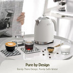 Hazel Quinn Electric Kettle - 1.7 Liters (57oz) Stainless Steel Water Kettle, BPA-Free Interior, 1200W Fast Boiling, Cordless, Rotational Base, Automatic Shut Off & One-Touch LED - Pearl White