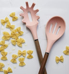 Country Kitchen Non Stick Silicone Utensil Set with Rounded Wood Handles for Cooking and Baking, 8 Piece Set, Pink