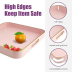 Gifturbo Pink Square Decorative Tray,Serving Tray with Handles with Gold Trimming Plastic Coffee Table Tray for Ottoman, Living Room, Home Decor,Bathroom with Gold Trimming, 13” x 13” x1.57”