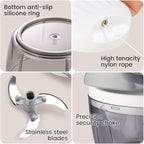 Manual Food Processor & Vegetable Chopper Grey - 2.3 Cup Mini Hand-Pull Cord Kitchen Chopper for Onion, Garlic, Vegetables with 3 Stainless Steel Blades