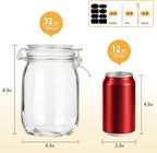 Glass Kitchen Storage Canister Mason Jars with Lids,32oz Airtight Glass Canister with Hinged Lid，Perfect for Kitchen Canning Cereal,Pasta,Sugar,Beans (Labels & Chalk Marker)-Set of 4