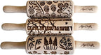 SEASONS 3 Mini Embossed Rolling Pin Set. Wooden Laser Cut Mini Rolling Pins for cookies or clay with spring flowers, tulips, daffodils, strawberries, raspberries, birch, trees by Algis Crafts