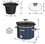 Sunvivi 2 Quart Slow Cooker, Small Slow Cooker with Removable Ceramic Pot, Food Warmer with 3 Heating Settings & Dishwasher Safe Glass Lid, Blue