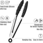 Hotec Mini Silicone Kitchen Tongs for Cooking - 7-Inch Small Serving Tongs with Silicone Tips, Set of 3 (Black)