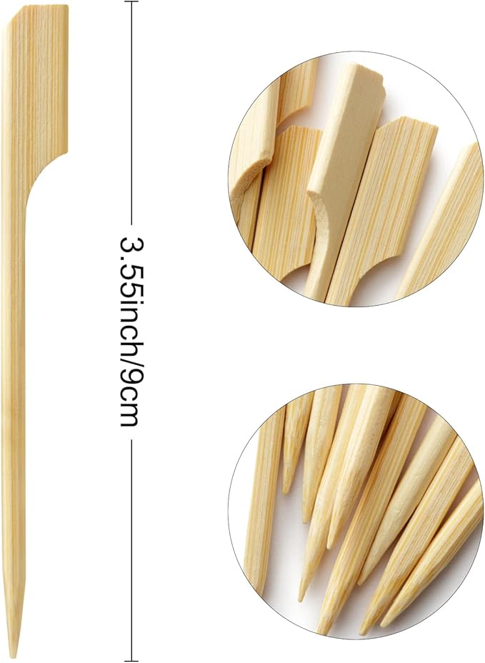 BLUE TOP 300Pcs Bamboo Paddle Picks, 3.5 Inch Sturdy Flat Skewers Food Appetizer Toothpicks for for Fruit, Grilling, Drink, BBQ, Barbecue, Yakitori Chicken, Fondue, Roasting,Cocktail, Marshmallow