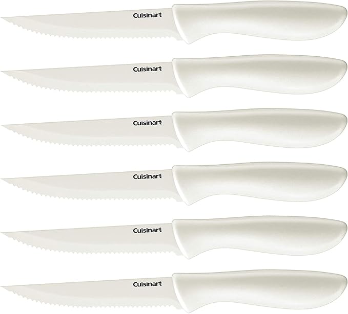 Cuisinart C55-6PCSW Advantage Color Collection 6-Piece Ceramic Coated Steak Knife Set, White