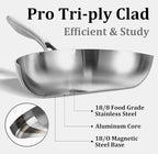 LOLYKITCH 8-9-10-11-12 Inch Tri-ply Stainless Steel Frying Pan Set,Skillets,Chef's Induction Cooking Cookware Set,Dishwasher and Oven Safe,Detachble Handle