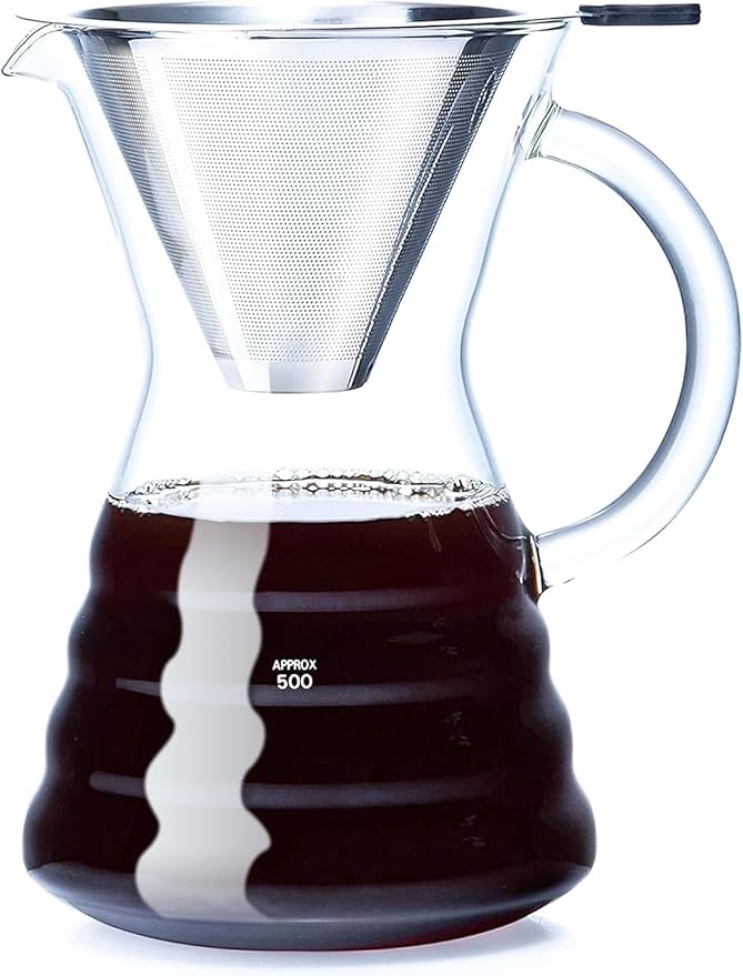 Unbreakable - 18 Pack Pour Over Coffee Maker with Permanent Stainless Filter 27 fl oz, Thickened Heat-Resistant Borosilicate Glass Dripper Coffee Brewer, Stovetop Safe