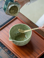 TANG PIN Matcha Set - Match Bowl with Spout and Whisk, 15 OZ, Matcha Scoop | Matcha Whisk Stand (Chasen Holder) - 4pc Perfect Matcha Kit for Matcha Tea Ceremony (Mottled Green)
