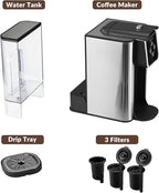 Mecity Coffee Maker 3 in 1 Single Serve Coffee Machine, Compatible with K cup Capsules, Instant Coffee Pot, Tea maker, 6,8,10 Oz Cup, Removable 50 Oz Water Reservoir, 120V 1150W