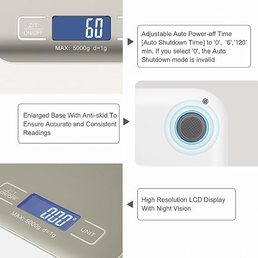 Digital Shipping Scale,Stainless Steel Panel, Accurate Portable Postal Scale for Packages, Small Business,Kitchen, Food, Handmade, Liquids, and Boutique (Stainless Steel Battery (5kg/1g))