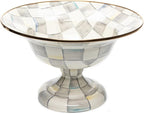 MACKENZIE-CHILDS Enamel Compote, Cute Enamel Pedestal Serving Dish or Decorative Bowl, Large, Gray-and-White Sterling Check