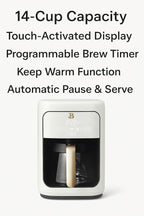Beautiful 14-Cup Programmable Coffee Maker with Touch-Activated Display – Brew Hot Coffee Fast, Keep Warm & Auto-Pause (White Icing)