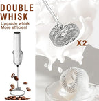 SUPRUS Ultra Fast Handheld Milk Frother Double Whisk with Stand 2 Batteries Stainless Steel for Lattes Cappuccino Matcha Hot Chocolate Coffee Bar Accessories Kitchen Gadgets Gift