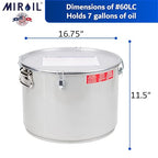 MirOil 7 Gal Grease Bucket & Oil Filter Pot, Made USA, Gasket Safety Lid with Lock Clips, Fryer Oil Capacity Up to 55 lbs. Low Profile To Fit Under Drain Valves, For Filtering of Hot Oil, 60L
