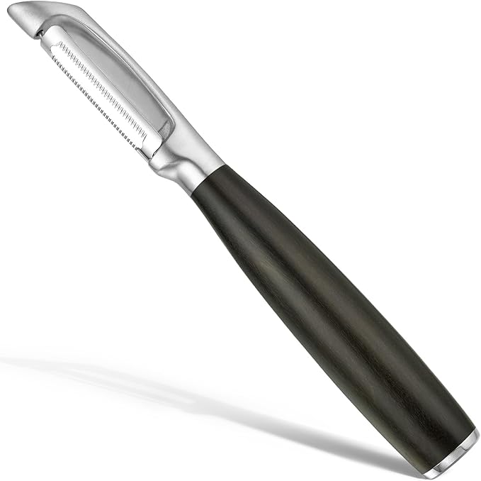 Serrated Blade Premium I Type 304 Stainless Steel Multifunctional Kitchen Peeler Real Wood Handle Ultra Sharp Blade Vegetable Potato Apple（Agarwood）