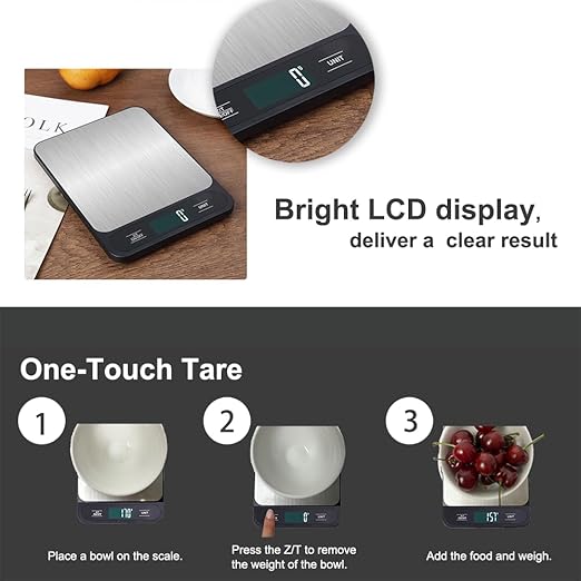 Food Scale,Digital Kitchen Scale,Weight in Grams and Ounces for Baking, Cooking, and Meal Prep,6 Units with Tare Function,LCD Display,11lb,Scale for Food
