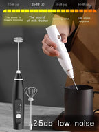 Milk Frother Handheld Foam Maker with 2 Stainless Stirring Head 3 Speed Rechargeable Electric Blender Milk Frother Wand Drink Mixer for Cappuccino Matcha Latte Hot Chocolate Protein Powder Egg (Black)