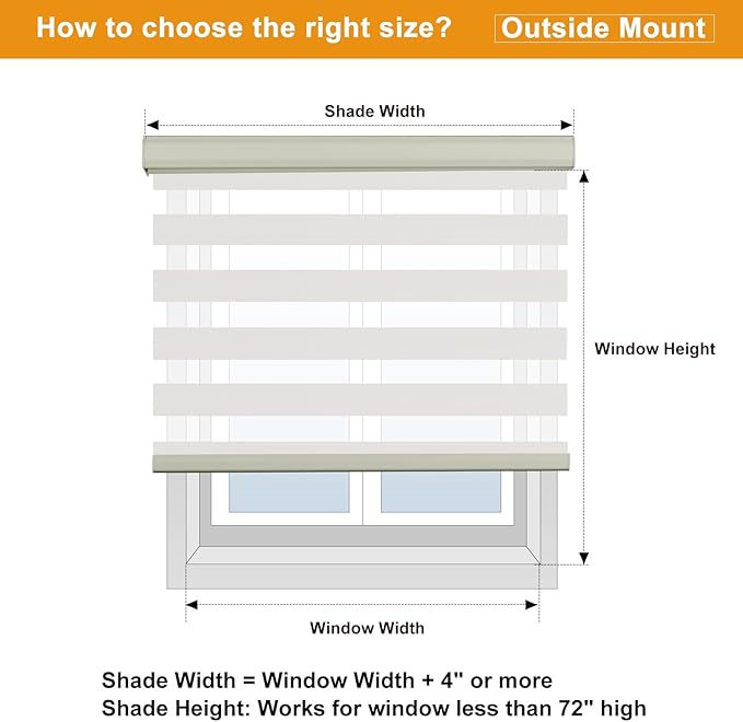 Persilux Custom Size Cordless Zebra Blinds for Windows Free-Stop Roller Windows Shades Dual Layer Light Control for Day and Night, Light Filtering Sheer Shades for Home and Bedroom Cream