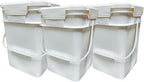 House Naturals 4 Gallon Square Food Grade Bucket Pail with Plastic Handles and Lid (Pack of 3) Made in USA containers (White)