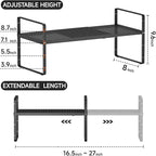 Expandable Cabinet Shelf Organizers, Stackable Metal Shelves Extender for Kitchen Countertop Storage, Adjustable Spices Shelves Rack Stand for Cupboard Pantry, Black