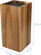 Navaris Wooden Kitchen Knife Block - Universal Bristle Knife Holder Storage Stand - Acacia Wood Knife Block - Upright Design 9.4 x 4.7 x 4.7 inches