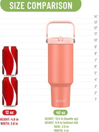 40oz Tumbler with Handle and Straw, Vacuum Insulated Tumblers with Flip Straw and Top Handle, Reusable Insulated Cup for Home, Outdoors, Leakproof, Fits in Cup Holder, Cold for 30 Hours