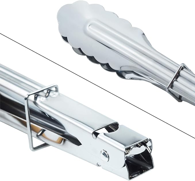Stainless Steel Spring Locking Food Tong Set Utility Metal Tongs for Serving Cooking Grilling and Barbeque (9 12 14 Inch 3 Pieces)