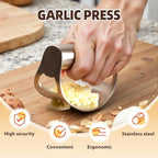 2025 New Stainless Steel Garlic Presser, Portable Manual Stainless Steel Garlic Press for Home Kitchen Utensils, Upgrade Rocker Crusher Masher with Garlic Peeling (1)