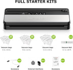 Bonsenkitchen Vacuum Sealer Machine, Multi-Functional Food Sealer with 1 Roll Bag & 50 Vacuum Bags, Built-in Cutter | Bag Storage, Black-Silver