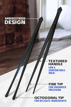 DALSTRONG Professional Plating Tweezers - 2 Piece Set - 10 inch Straight+Wide Tip High-Precision - Black Titanium Coating - Plating, Multi-use - 304 Stainless Steel - Culinary Fine Use - Kitchen Tongs