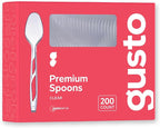 GUSTO [200 Count] Premium Heavyweight Spoons Plastic Disposable, Clear Plastic Spoons Heavy Duty, Perfect for Parties, Events, and Catering (Formerly Comfy Package)