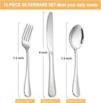 Silverware Set,SANTUO Stainless Steel Knives Spoon Forks Set for Home, Kitchen and Restaurant, Mirror Polished& Dishwasher Safe (12pcs-Silverware set)