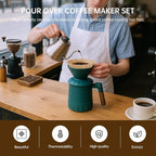 Pour Over Coffee Maker Set, Ceramic Pour Over Coffee Dripper 15.5oz/450 ml with 25 Pcs V60 Paper Filter, Coffee Pour Over Set for Camping, Green