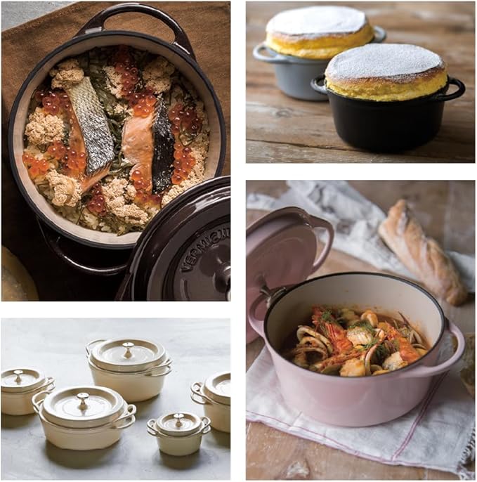 Vermicular Oven Pot | Non-Toxic Enameled Cast Iron Pot | 26cm (5.3 Qt) | Oven-safe | Induction-compatible | Dutch Oven | Made in Japan | Serves 5-6 | Natural Beige