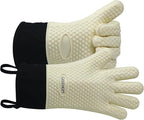 GEEKHOM BBQ Gloves Heat Resistant Oven Mitts - Silicone Grilling Gloves with 13.7" Arm Protection - Waterproof Pot Holder Non-Slip for Men & Women, Kitchen Outdoor Cooking, Baking, Camping, Mint Beige