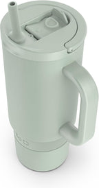 Ello Port 30oz Tumbler with Carry Loop & Integrated Handle | Vacuum Insulated Stainless Steel Reusable Water Bottle Travel Mug | Leak Proof Lid | Flexible Straw | BPA-Free | Dishwasher Safe | Sage