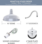 Steel Lighting Co. Gardena Barn Light | Outdoor Wall Mounted | 16" Dome | 11" Gooseneck | Farmhouse Light Made in America | White Exterior/White Interior