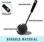 Skimmer Spoon, Slotted Spoons for Cooking, Slotted Spoon, Kitchen Stainless Steel Serving Spoons, Stainless Steel Strainer, Black