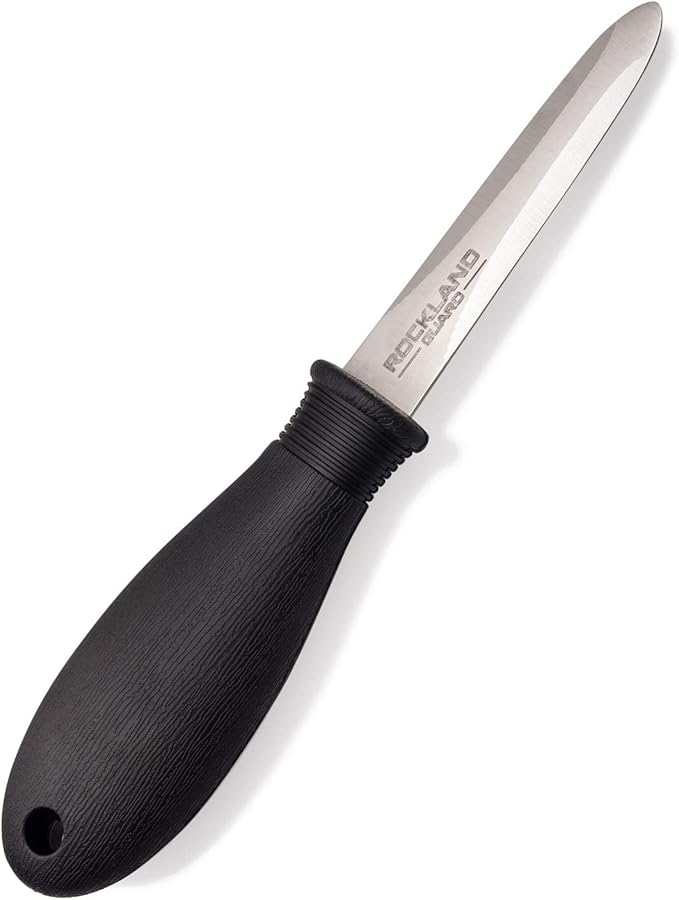 Rockland Guard Professional Oyster Shucking Knife Set - Includes 3.5" Stainless Steel Oyster Shucker with Non-Slip Handle & Bent Tip, Kitchen Cutting Gloves - Food-Grade, Dishwasher-Safe Seafood Tools Set - Large