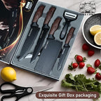 6 Pcs Kitchen Knife Block Set German High Carbon Stainless Steel Chef Knives, Razor-Sharp & Durable, Lightweight Anti-Slip Handle, Professional Set for Home & Kitchen (Brown 6 Piece)