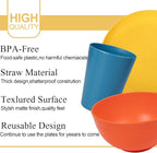 LIYH 48 Pcs Wheat Straw Dinnerware Plates and Bowls Set Dishwasher Safe Unbreakable Light Weight Plates Service for 12 Reusable Multicolor Dinnerware Set Dish Sets 24 Plate 12 Bowl 12 Cup
