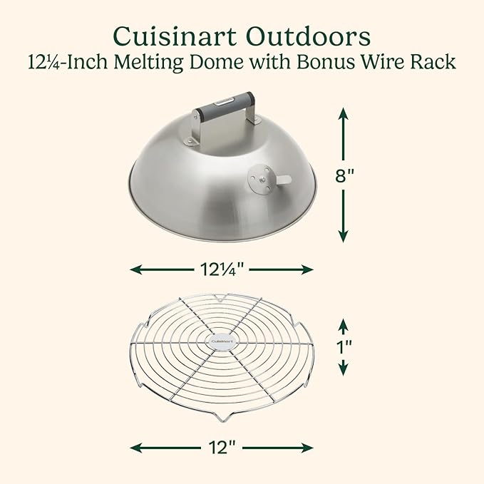 Cuisinart 12.25" Melting Dome with Bonus Wire Rack, Stainless Steel Grill Dome with Vent for Steaming, Smoking & Melting Cheese, Ideal for BBQ, Griddles, and Outdoor Cooking