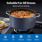 BEZIA 10 Quart Cooking Pot, Large Non Stick Induction Stock Pots with Lid, All Stove Compatible, 10 QT Aluminum Soup/Stew Pot For Large Families or Meal Prepping, Grey