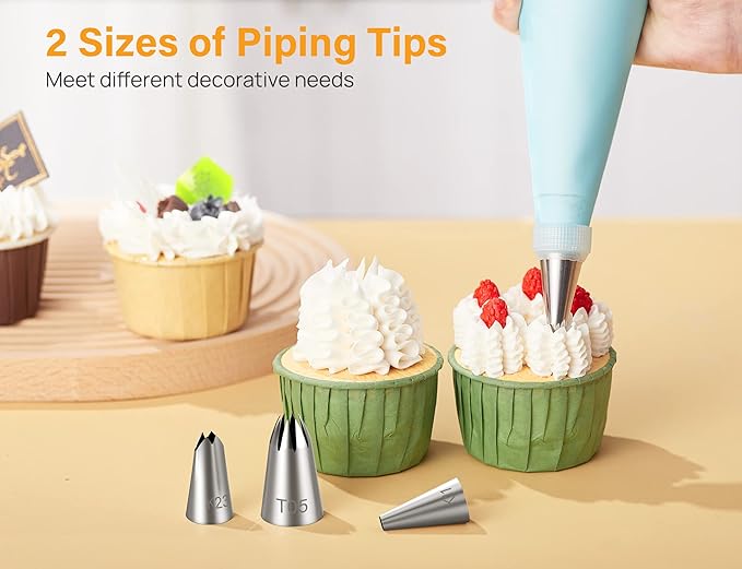 Kootek 54 in 1 Piping Bags and Tips Set with 13 Large Size Piping Tips, 35 Standard Size Icing Tips, 2 Reusable Pastry Bags 12 Inch, Cake Decorating Kit Supplies, Frosting Piping Kit for Cake, Cupcake